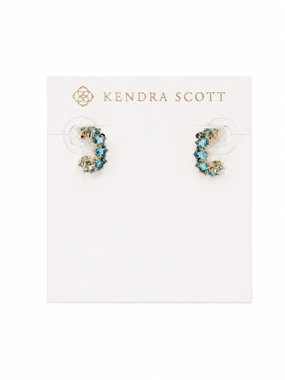 Kendra Scott Cailin Gold March Huggie Earrings Aqua Crystal NWT $70